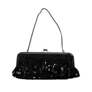 LOFT Black Sequin Mini Clutch | Silver Hardware Detail